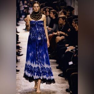 JEAN PAUL GAULTIER SOLEIL MAXI DRESS DOUBLE MESH BLUE RUFFLE VTG Y2k 90s Medium
